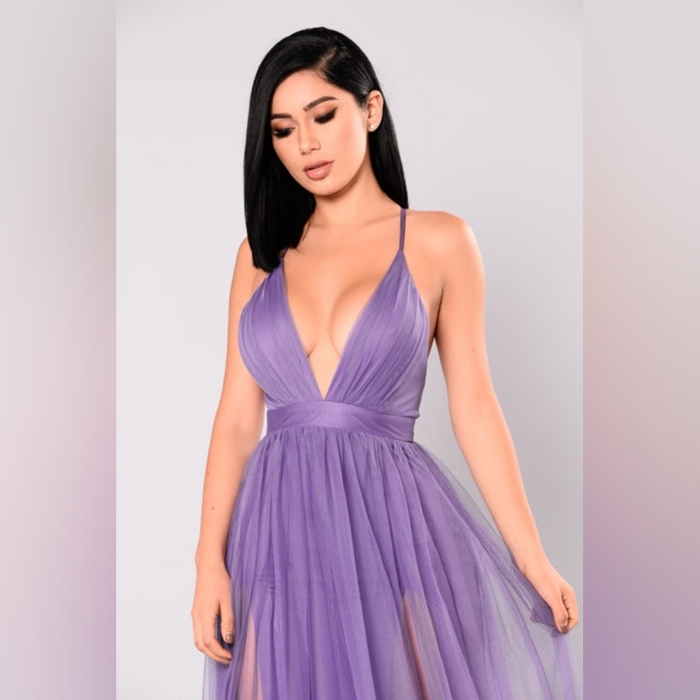 Fashion Nova Lavender Tulle On The Runway Maxi Dress Size M New With Tags - Picture 2 of 11